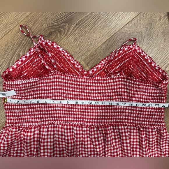 Red Gingham Midi Dress with Smocked Bodice - Picture 4 of 11
